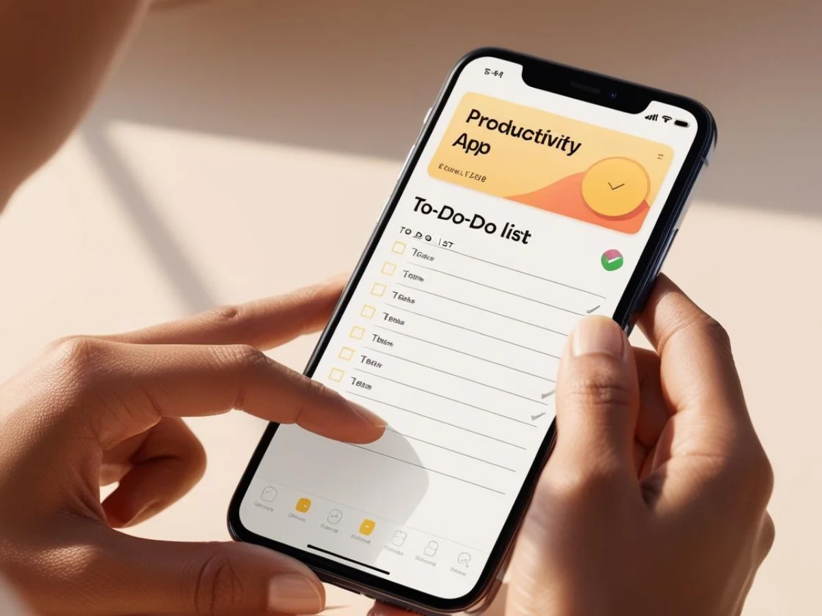 شخص يستخدم تطبيق إنتاجية على هاتفه مع ظهور قائمة مهام