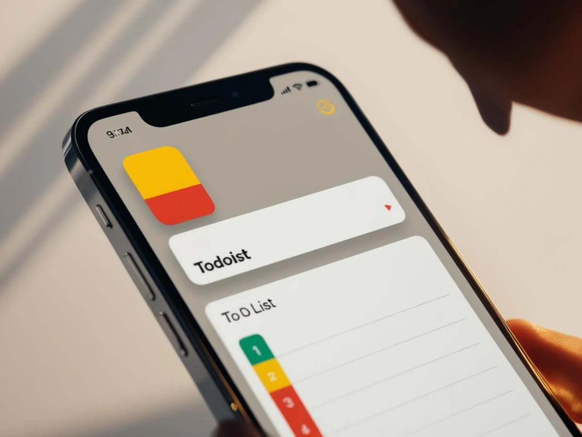 صورة لتطبيقات تنظيم الوقت وتحقيق الأهداف، شاشة هاتف تعرض تطبيقًا مثل Todoist