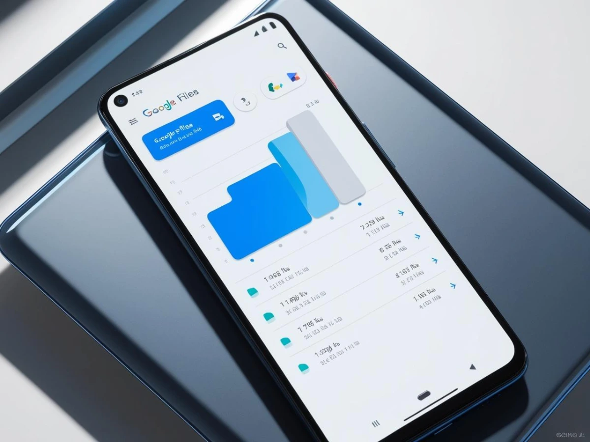 هاتف يعرض تطبيق Google Files أثناء تحليل الملفات الكبيرة